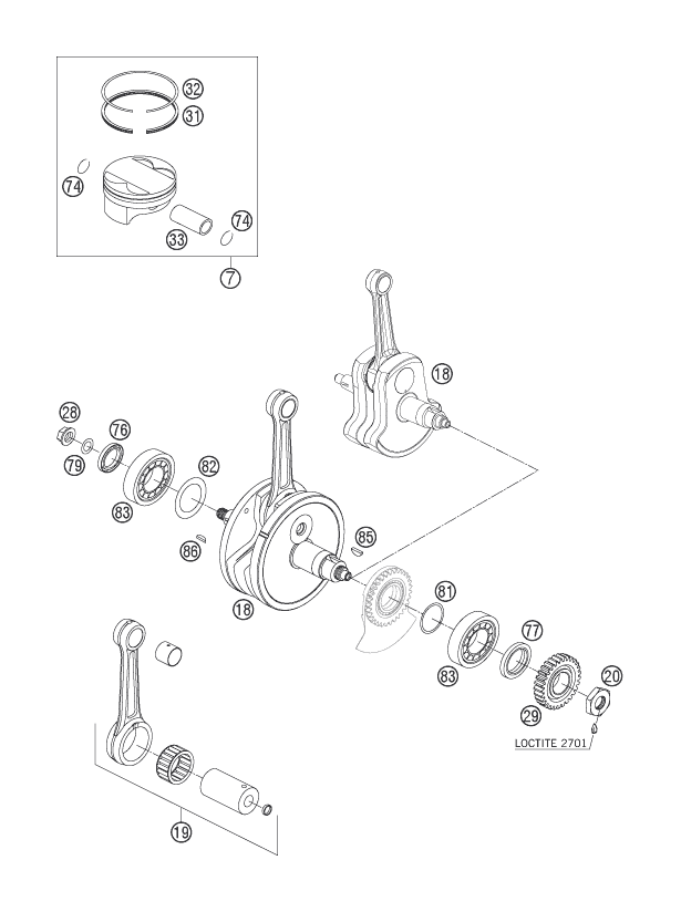 Explosionsgrafik KURBELWELLE, KOLBEN