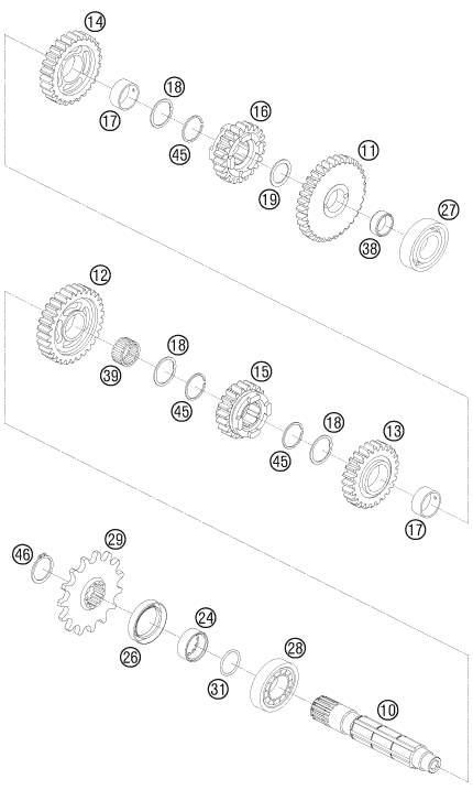 Explosionsgrafik GETRIEBE II - ABTRIEBSWELLE