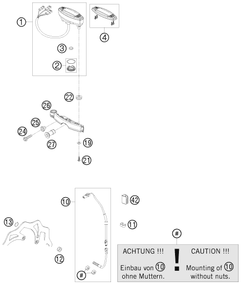 Explosionszeichnung der Baugruppe INSTRUMENTE / SCHLOSSSYSTEM, Position 2 ist markiert