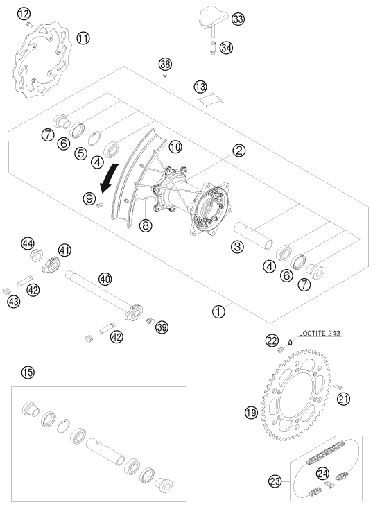 Explosionszeichnung der Baugruppe HINTERRAD, Position 8 ist markiert