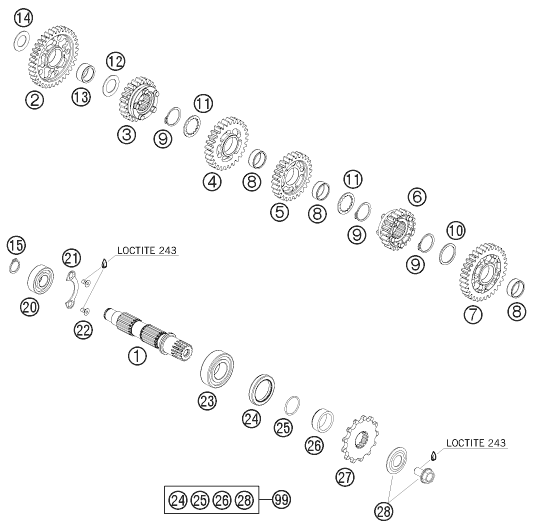 Explosionsgrafik GETRIEBE II - ABTRIEBSWELLE