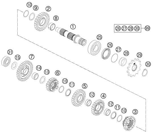 Explosionsgrafik GETRIEBE II - ABTRIEBSWELLE