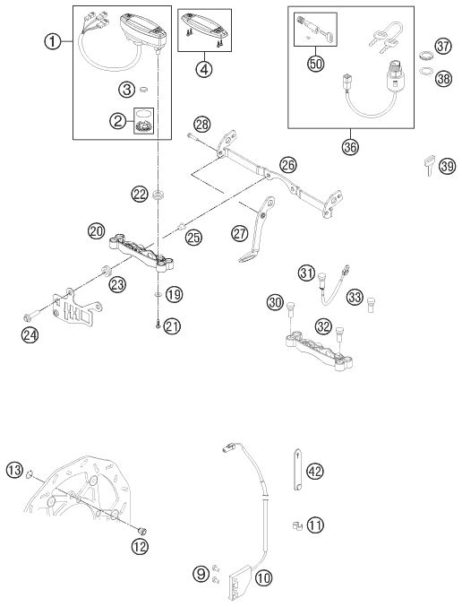 Explosionszeichnung der Baugruppe INSTRUMENTE / SCHLOSSSYSTEM, Position 36 ist markiert