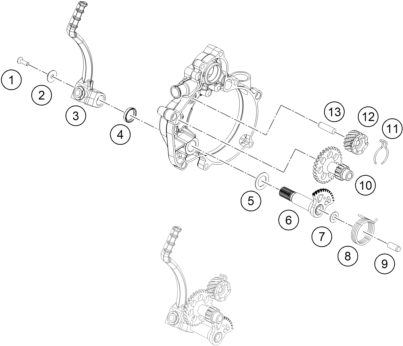 Explosionszeichnung der Baugruppe KICKSTARTER, Position 6 ist markiert
