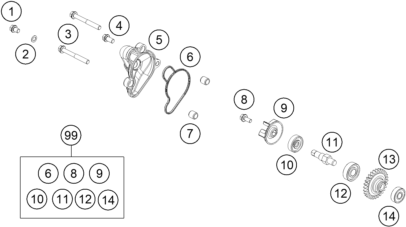 Explosionszeichnung der Baugruppe WASSERPUMPE, Position 9 ist markiert