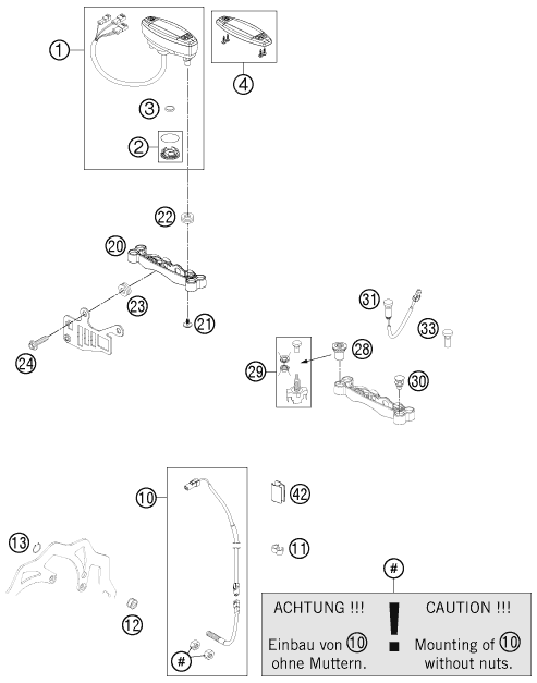Explosionszeichnung der Baugruppe INSTRUMENTE / SCHLOSSSYSTEM, Position 10 ist markiert