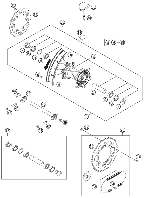 Explosionsgrafik HINTERRAD