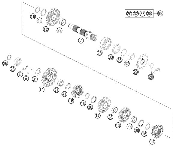 Explosionsgrafik GETRIEBE II - ABTRIEBSWELLE