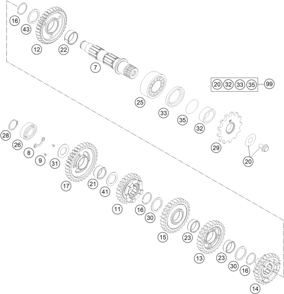 Explosionsgrafik GETRIEBE II - ABTRIEBSWELLE