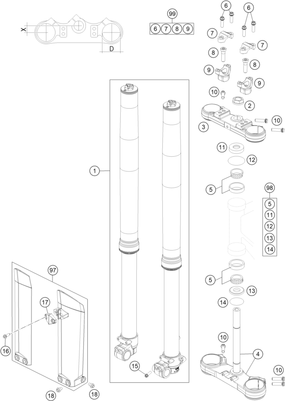 Explosionsgrafik TELEGABEL, GABELBRÜCKE