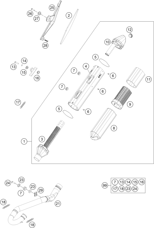 Explosionszeichnung der Baugruppe AUSPUFFANLAGE, Position 21 ist markiert