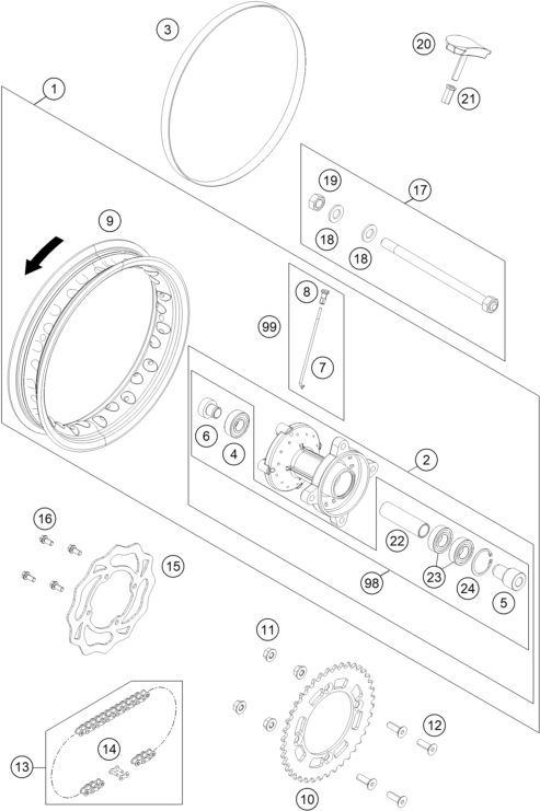 Explosionsgrafik HINTERRAD
