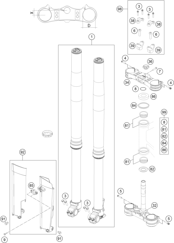 Explosionsgrafik TELEGABEL, GABELBRÜCKE