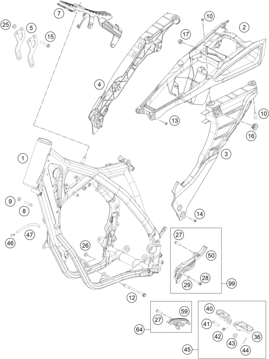 Explosionszeichnung der Baugruppe RAHMEN, Position 64 ist markiert