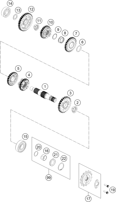 Explosionsgrafik GETRIEBE II - ABTRIEBSWELLE