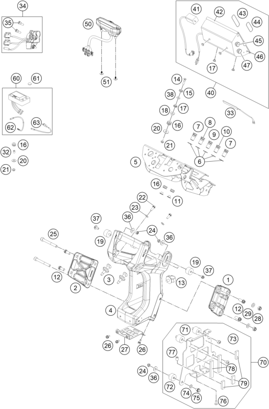 Explosionszeichnung der Baugruppe INSTRUMENTE / SCHLOSSSYSTEM, Position 50 ist markiert