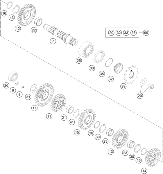 Explosionsgrafik GETRIEBE II - ABTRIEBSWELLE