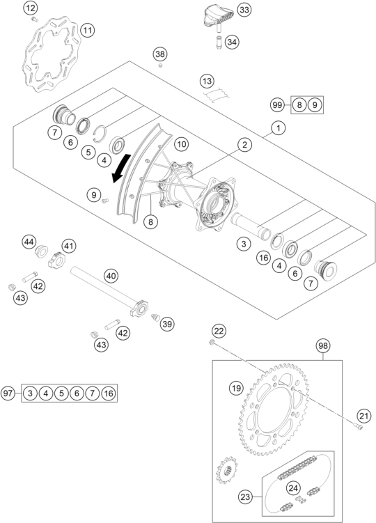 Explosionsgrafik HINTERRAD