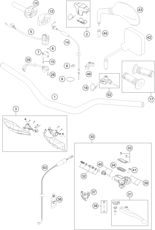 Explosionszeichnung der Baugruppe LENKER, ARMATUREN, Position 52 ist markiert