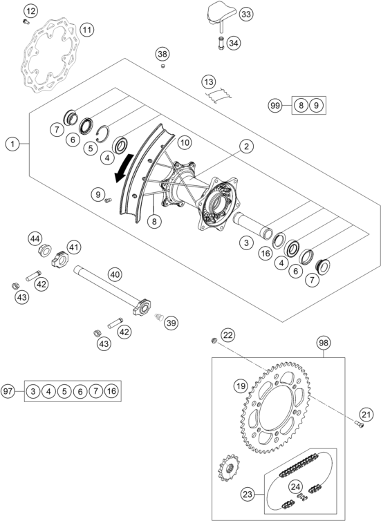 Explosionsgrafik HINTERRAD