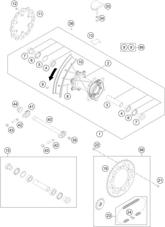 Explosionsgrafik HINTERRAD