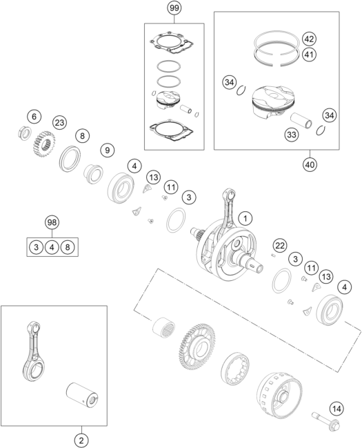 Explosionsgrafik KURBELWELLE, KOLBEN