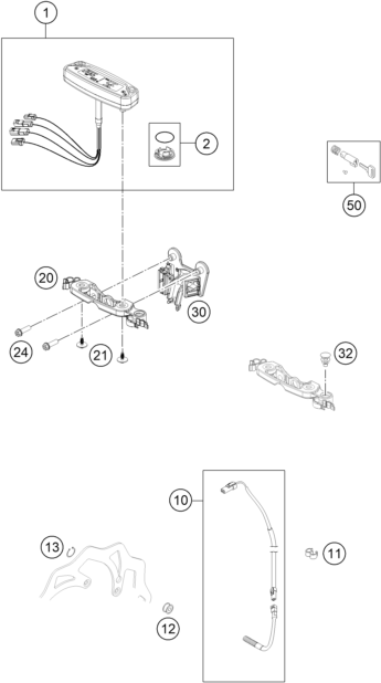 Explosionszeichnung der Baugruppe INSTRUMENTE / SCHLOSSSYSTEM, Position 30 ist markiert