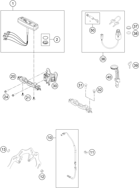 Explosionszeichnung der Baugruppe INSTRUMENTE / SCHLOSSSYSTEM, Position 36 ist markiert