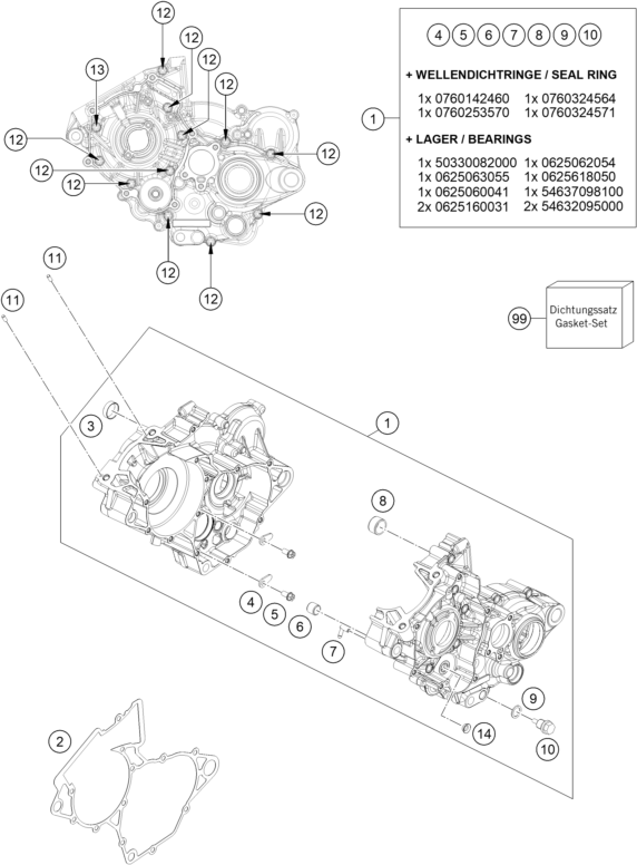 Explosionsgrafik MOTORGEHÄUSE