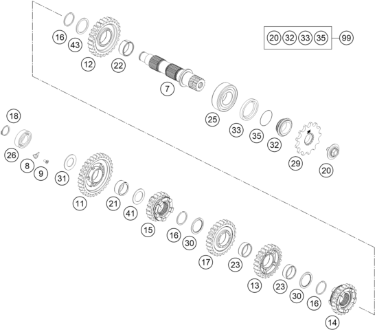 Explosionsgrafik GETRIEBE II - ABTRIEBSWELLE