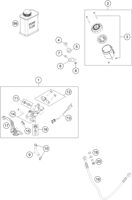 Explosionszeichnung der Baugruppe BETÄTIGUNG VORDERBREMSE, Position 9 ist markiert