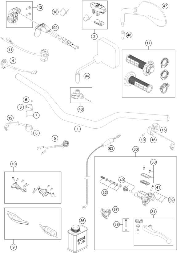Explosionszeichnung der Baugruppe LENKER, ARMATUREN, Position 92 ist markiert
