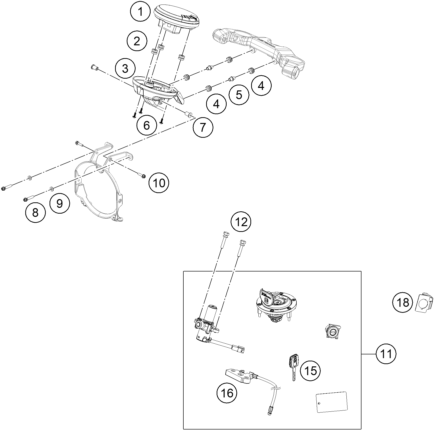 Explosionszeichnung der Baugruppe INSTRUMENTE / SCHLOSSSYSTEM, Position 5 ist markiert