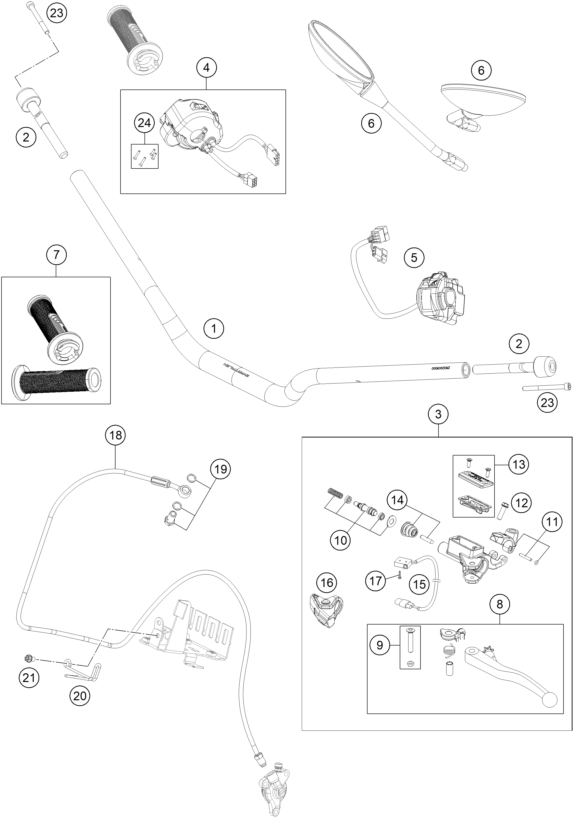 Explosionszeichnung der Baugruppe LENKER, ARMATUREN, Position 7 ist markiert