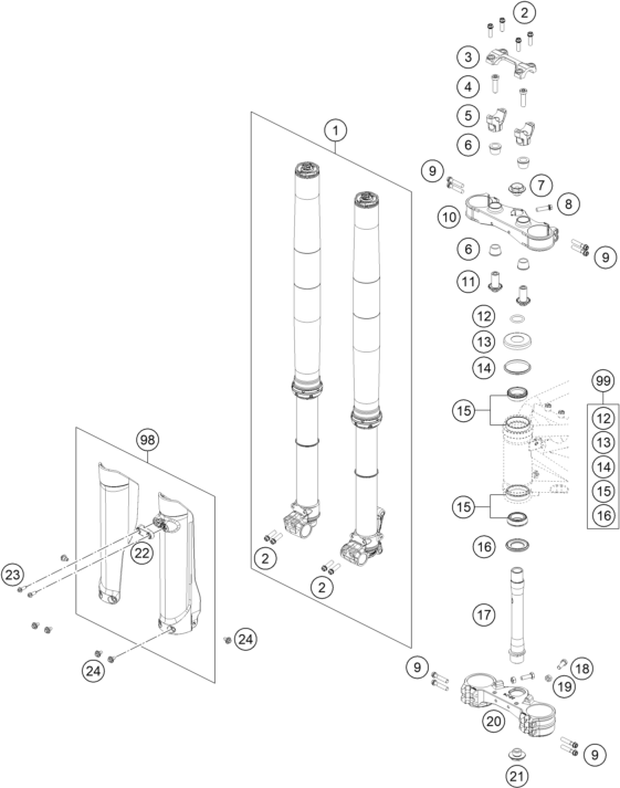 Explosionsgrafik TELEGABEL, GABELBRÜCKE