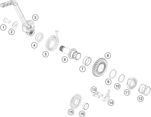Explosionszeichnung der Baugruppe KICKSTARTER, Position 8 ist markiert