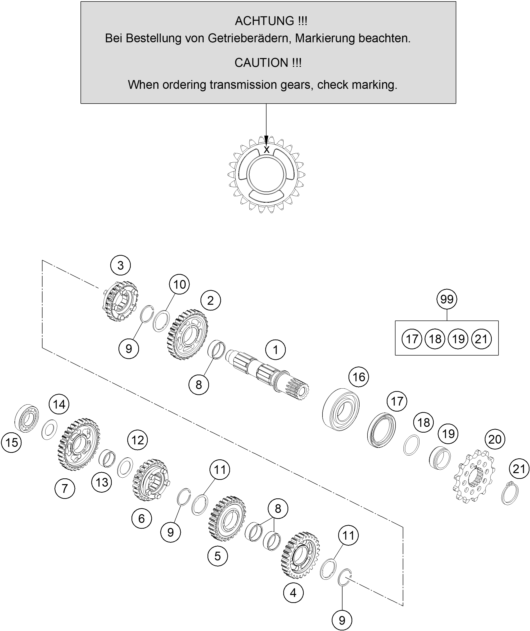Explosionsgrafik GETRIEBE II - ABTRIEBSWELLE