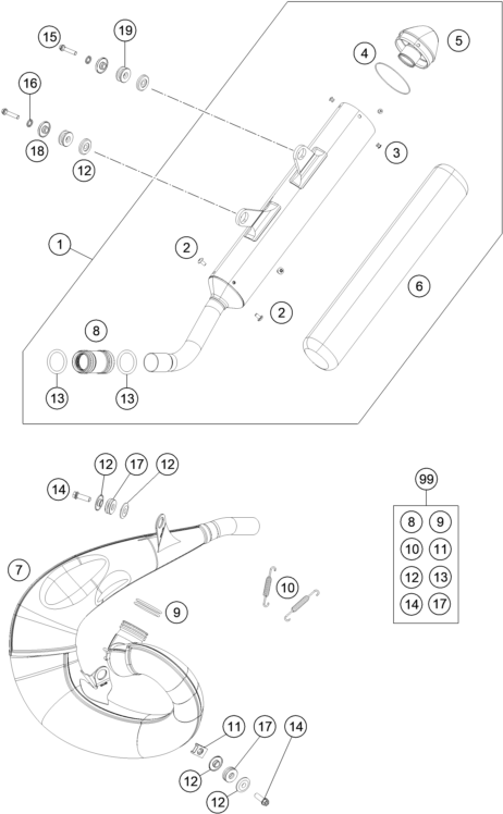 Explosionszeichnung der Baugruppe AUSPUFFANLAGE, Position 2 ist markiert
