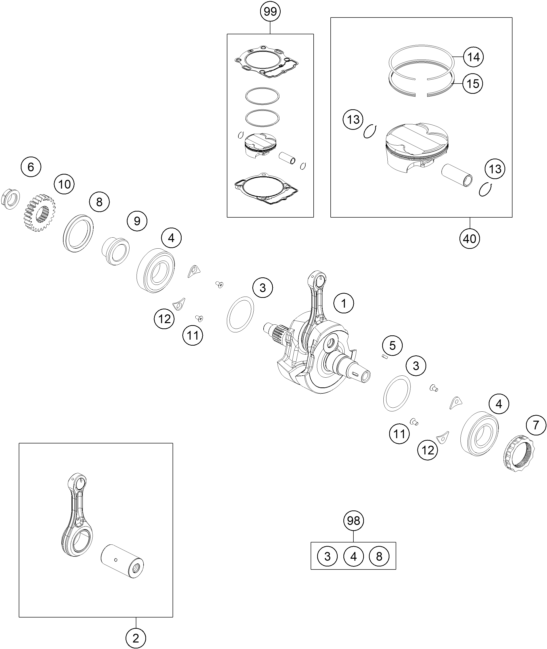 Explosionsgrafik KURBELWELLE, KOLBEN