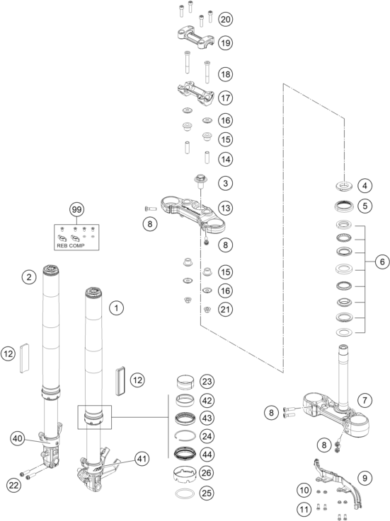 Explosionsgrafik TELEGABEL, GABELBRÜCKE
