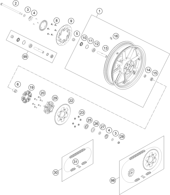 Explosionsgrafik HINTERRAD
