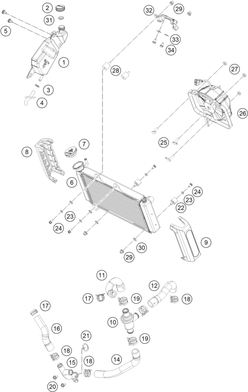 Explosionszeichnung der Baugruppe KÜHLSYSTEM, Position 9 ist markiert