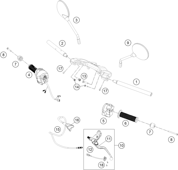Explosionszeichnung der Baugruppe LENKER, ARMATUREN, Position 8 ist markiert