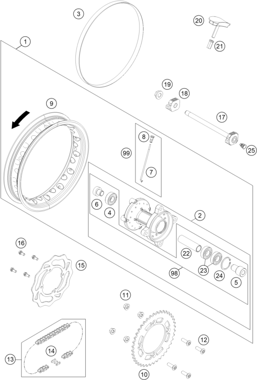 Explosionsgrafik HINTERRAD