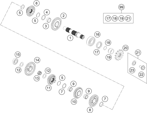 Explosionsgrafik GETRIEBE II - ABTRIEBSWELLE