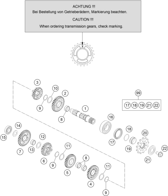 Explosionsgrafik GETRIEBE II - ABTRIEBSWELLE