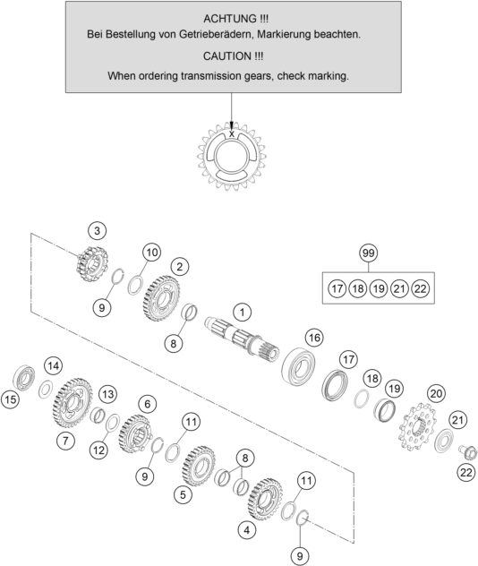 Explosionsgrafik GETRIEBE II - ABTRIEBSWELLE