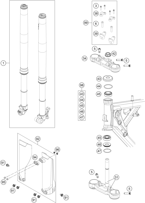 Explosionsgrafik TELEGABEL, GABELBRÜCKE