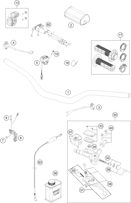 Explosionszeichnung der Baugruppe LENKER, ARMATUREN, Position 17 ist markiert