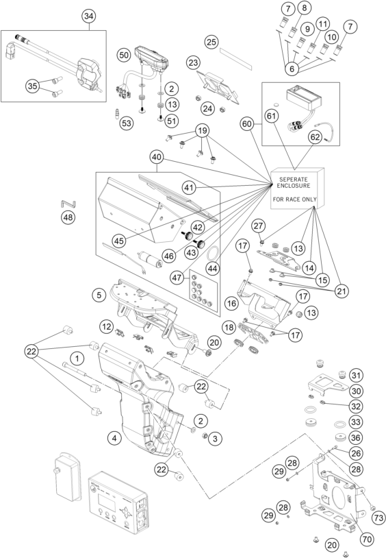 Explosionszeichnung der Baugruppe INSTRUMENTE / SCHLOSSSYSTEM, Position 62 ist markiert